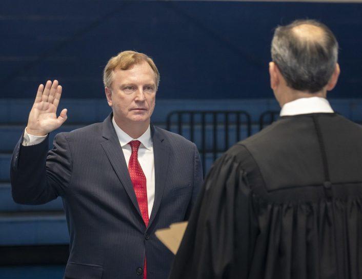 Keith Higgins takes oath of office after winning the election for District Attorney of Glynn County.