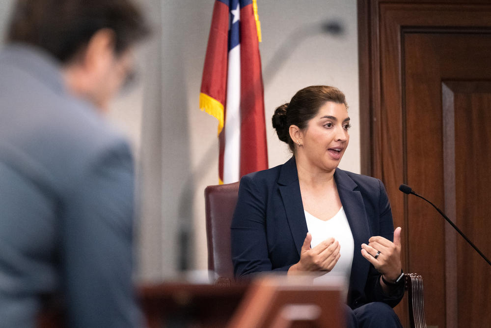 Glynn County police Sgt. Shelia Ramos testifies during the trial for Ahmaud Arberys shooting death at the Glynn County Courthouse on November 8, 2021 in Brunswick, Georgia.