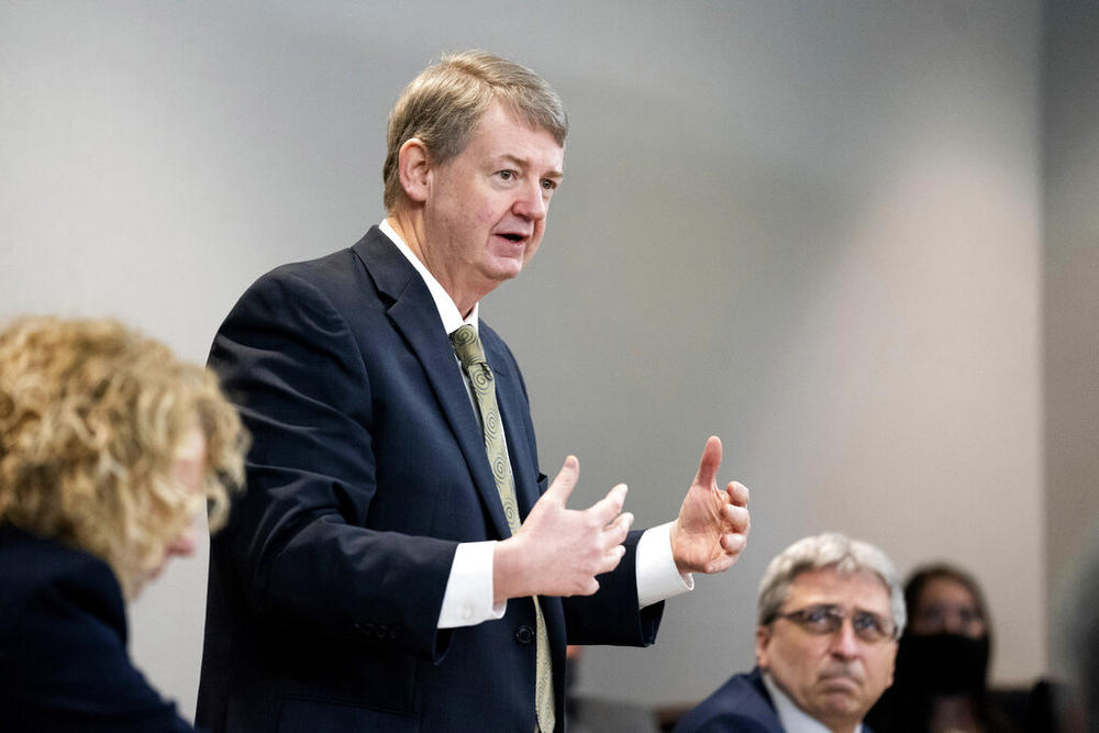 Defense attorney Kevin Gough addresses the court during the trial for Ahmaud Arberys shooting death at the Glynn County Courthouse on November 8, 2021 in Brunswick, Georgia.