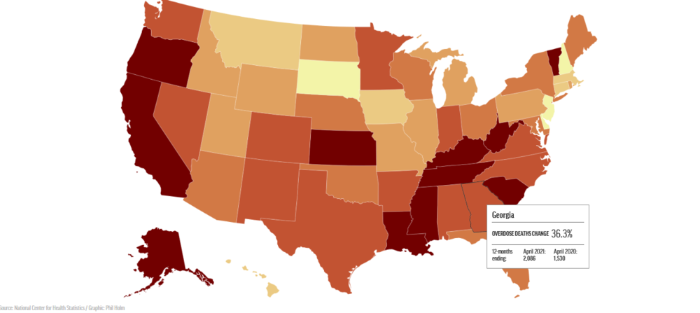 Map of overdose deaths in the United States 2021