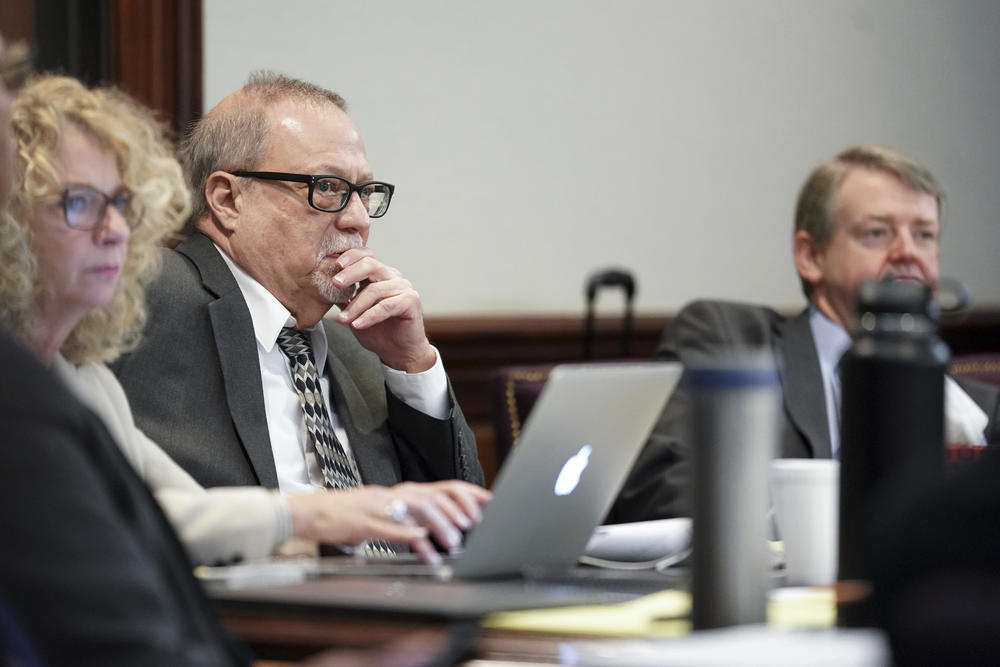 Defendant Greg McMichael listens to testimony during his trial for the killing of Ahmaud Arbery at the Glynn County Courthouse on Thursday, Nov. 18, 2021, in Brunswick, Ga. 