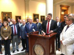  Dahlonega Republican state Sen. Steve Gooch held a press conference in early 2020 at the Capitol to push for tort legislation that would make it harder for victims of negligence to sue and would cap punitive damages in product liability cases at $250,000.
