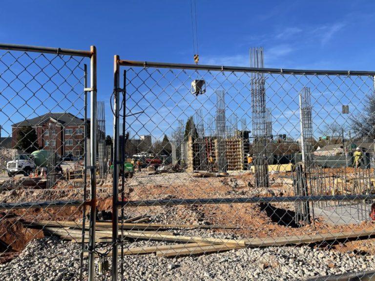 The construction continues on the site of the new Courtyard Marriott hotel and The National apartment complex.