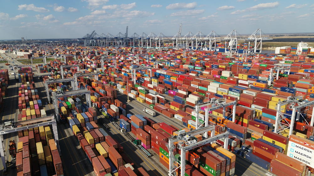 Brightly colored shipping containers fill the Garden City Terminal at the Port of Savannah