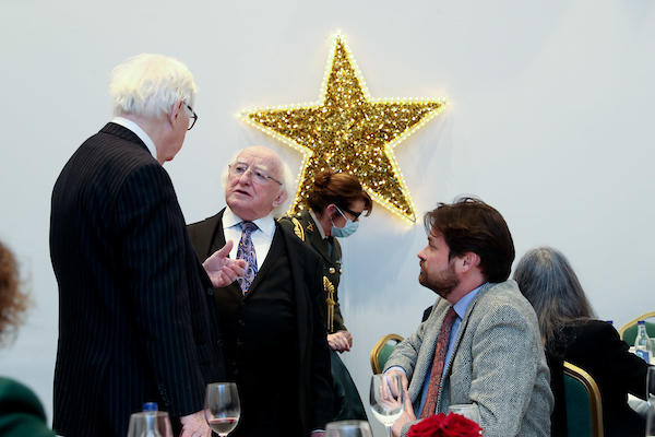 Dr. James Flannery with Michael D. Higgins, President of Ireland, who presented Flannery with the Presidential Distinguished Service Award.
