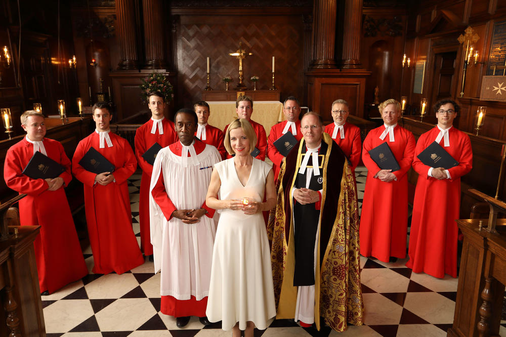 Lucy Worsley and a church choir.