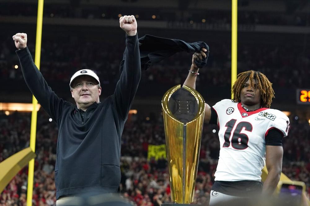 Coach Kirby Smart celebrates College Football Championship