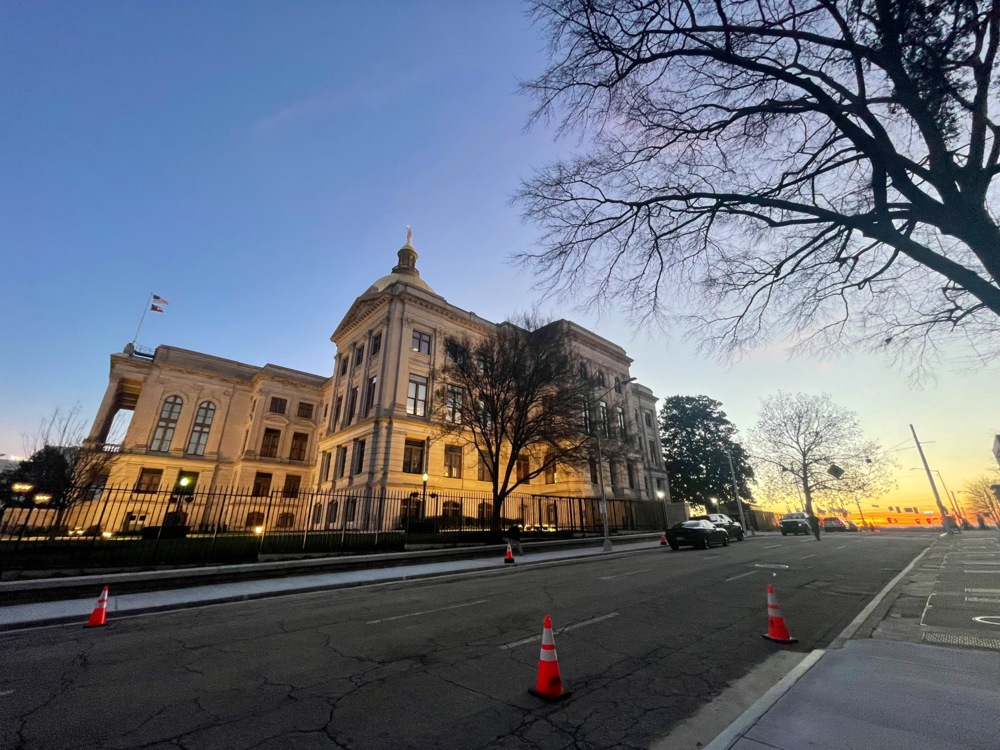 The state Capitol at dawn.