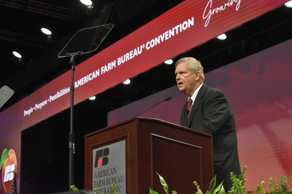 U.S. Agriculture Secretary Tom Vilsack speaks at the 2022 Farm Bureau Convention at the Georgia World Congress Center. 