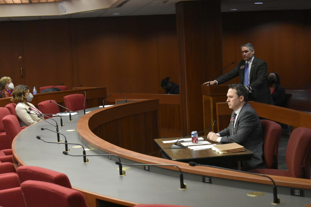Rep. Matt Dollar, seated, and Rep. Ed Setzler, at the podium, are among the state representatives pushing for a vote on making part of eastern Cobb County its own city.