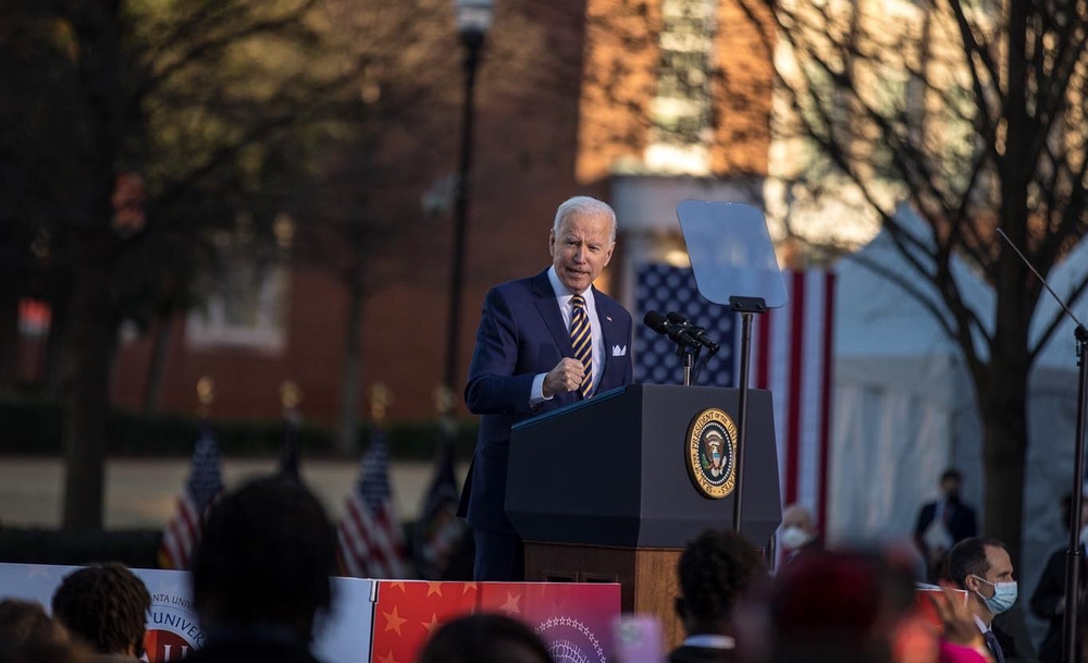 President Joe Biden speaks to a crowd in Atlanta, Ga., during a recent trip to highlight federal voting rights bills in Congress.