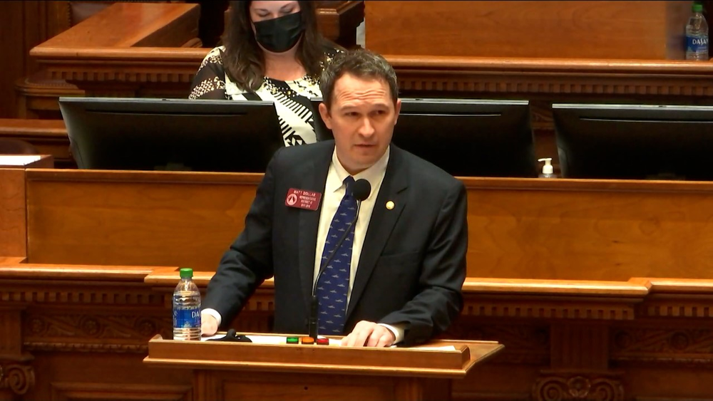 Rep. Matt Dollar speaks from the House floor in January 2022 in support of HB 841.