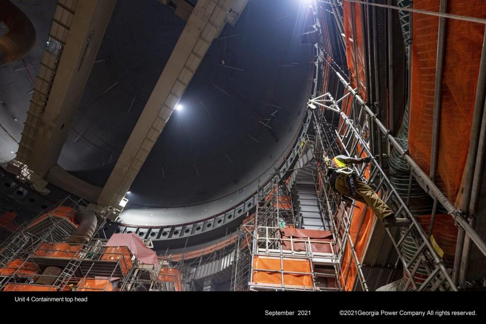 Crews work on Unit 4 at Plant Vogtle in September. 