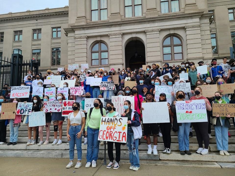 Students gathered at the State Capitol on Feb. 25, 2022, protesting legislation limiting what schools can teach about systemic racism.
