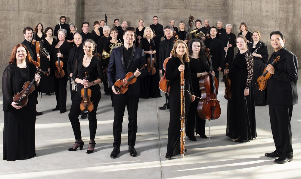 Violinist Joshua Bell, third from front left, and the Academy of St. Martin in the Fields chamber orchestra will perform in Columbus as a part of their first post-COVID pandemic tour. 
