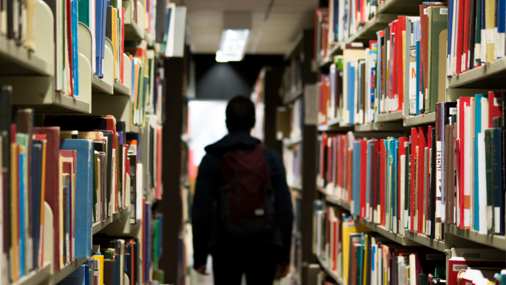 A student in a school library.