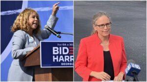 Congresswoman Lucy McBath, left, will seek re-election in the district of fellow Democrat Congresswoman Carolyn Bourdeaux, McBath announced Monday.