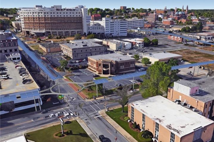 Georgia Mobility Solutions posted online this design mockup of the JPods system linking downtown, Atrium Heath Navicent The Medical Center, Mercer University and Macon Mall.