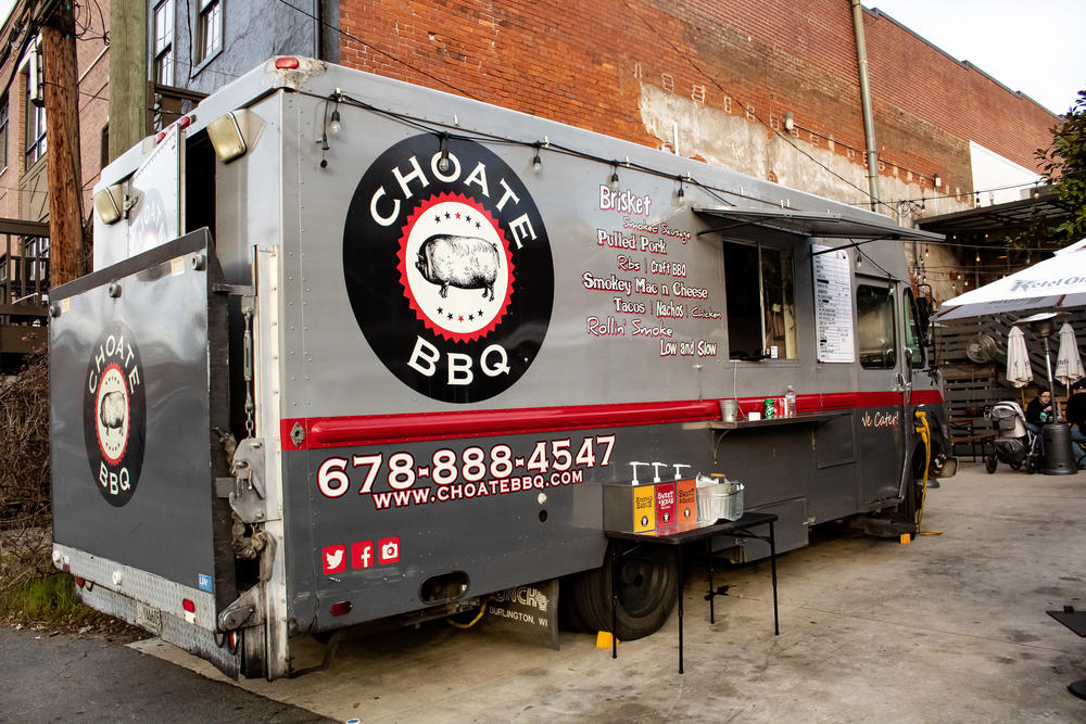 The Choate BBQ food truck parked outside of Truck and Tap, a craft brewery that hosts different food trucks in Woodstock, Georgia on Feb. 16.