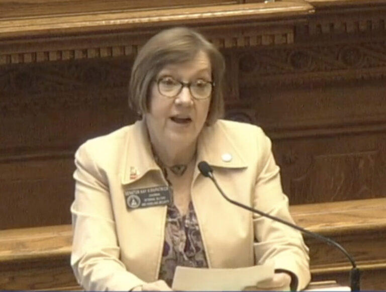 In this Feb. 10, 2022 screenshot, Senator Kay Kirkpatrick presents SB 358 to the Senate Floor Session. 