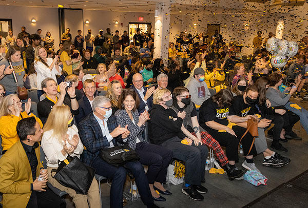 With every correct answer Goslow gave during the Jeopardy! broadcast, the crowd roared, waved their KSU rally towels and pom-poms and showed their KSU pride.