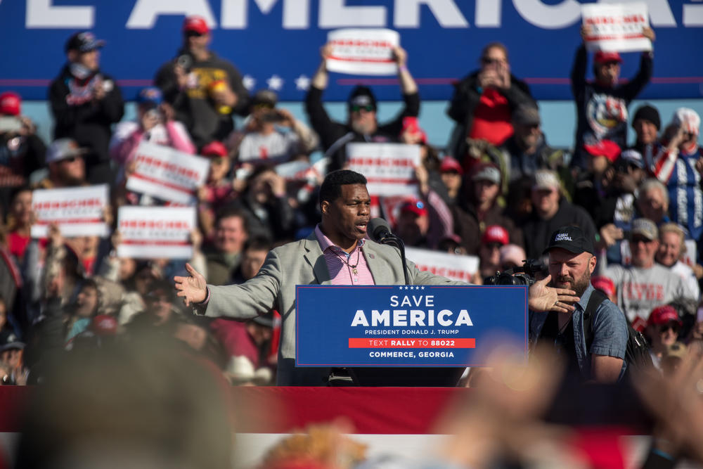Republican U.S. Senate candidate Herschel Walker speaks at a campaign rally in Commerce, Ga. 