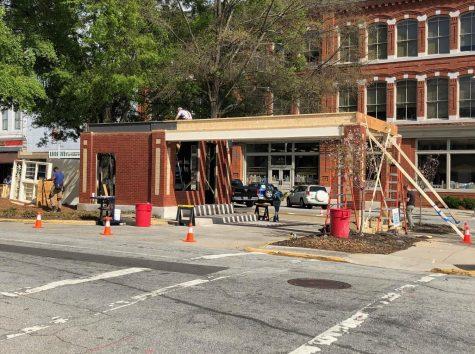The temporary set under construction will be the focus of some outdoor scenes for ‘The Color Purple’ musical filming in April. 