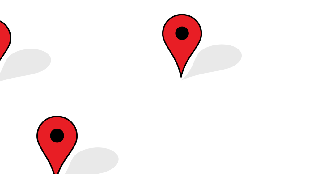 An illustration of location pins on a white background.