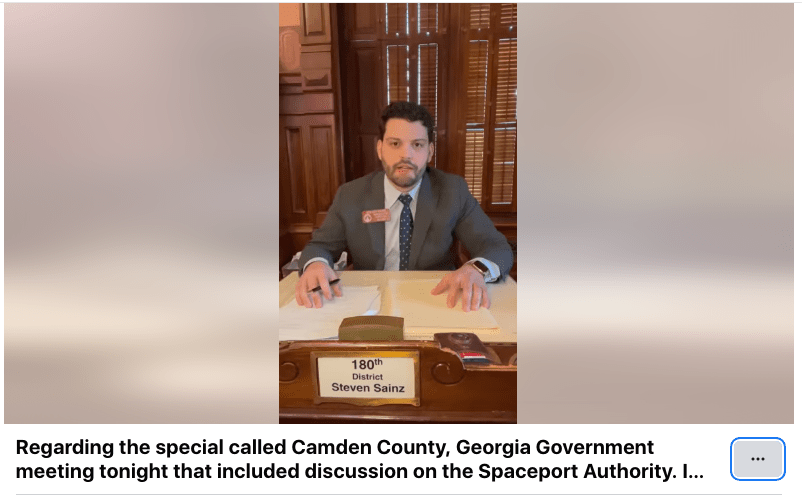 Georgia Rep. Stephen Sainz recorded a video late Friday to remind the Camden County Commission why the authority was created by the legislature.