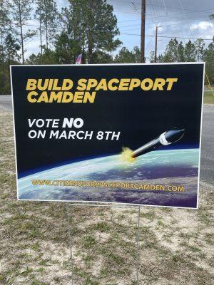 A pro-spaceport sign in Camden County