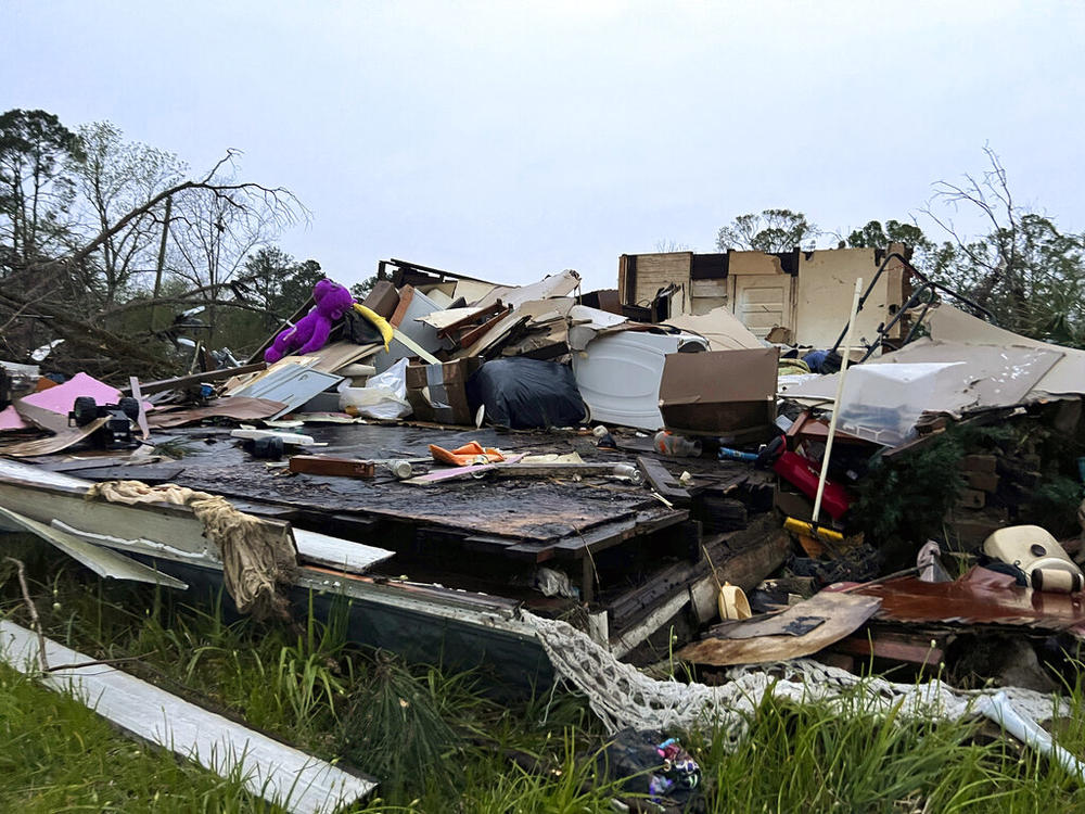 Damage is seen at a house on South Main Street in Pembroke, Ga., 30 miles from Savannah, after a storm passed through the city, Tuesday, April 5, 2022. 