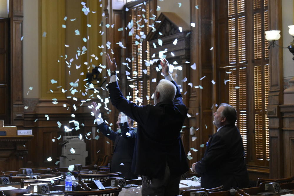 State senators celebrated a small Sine Die at the end of the 2021 special session last fall.
