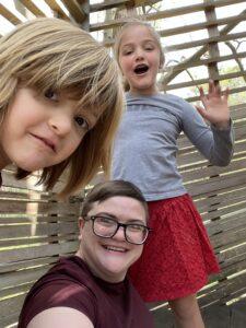  Elliott Gray and his two daughters, Charlotte (left) and Emily (right), avoid places where they know people won’t be masked.