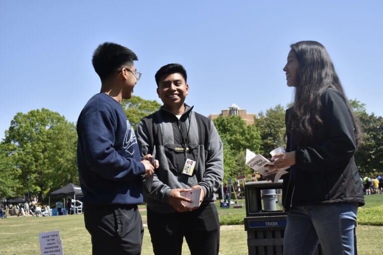 From left, Kennesaw State University students William Mejia, Kevin Lopez and Jackie Jarquin.