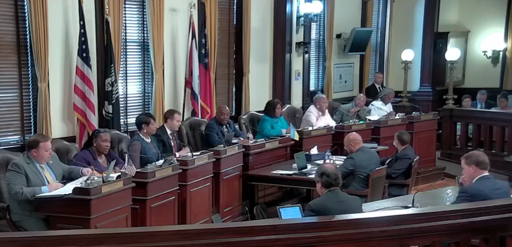 The Savannah City Council discusses the ShotSpotter gunshot detection system during its meeting on April 14.