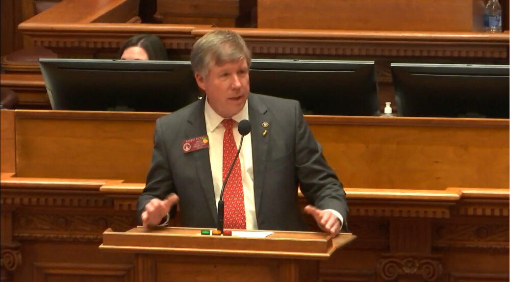 Republican Rep. Robert Dickey of Musella presents the elementary agriculture education bill during the House of Representatives floor session, in this screenshot from March 1, 2022.