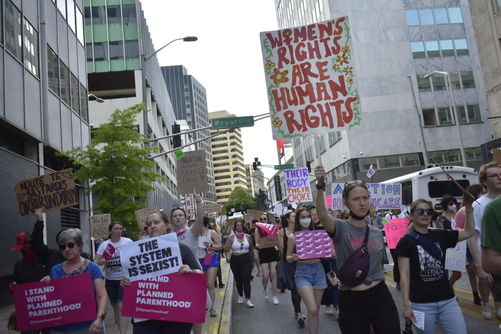 Abortion rights demonstrators march through Atlanta. 