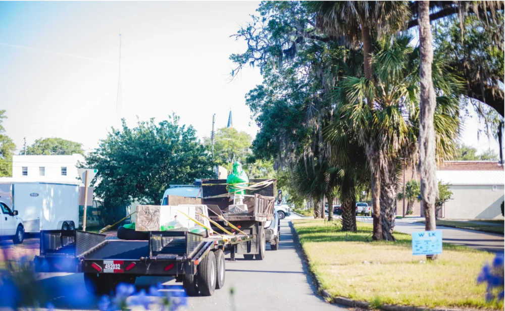 The Confederate monument was cut into three pieces and hauled away from Hanover Square on Tuesday, May 17, 2022. 