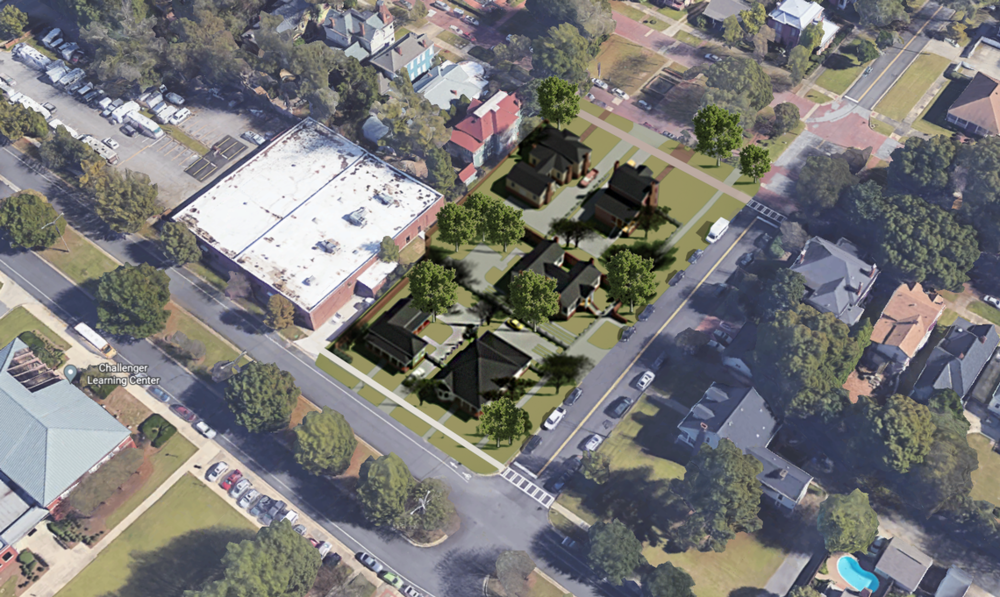 A $2 million project from Historic Columbus would replace a downtown park with five 19th-century homes and revamp a public space along the Chattahoochee River. This is an aerial view of the newly proposed Heritage Park. 