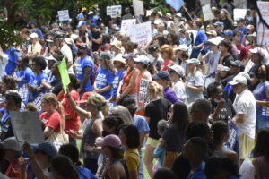 Part of the crowd gathered in Atlanta’s Woodruff Park June 11, 2022.