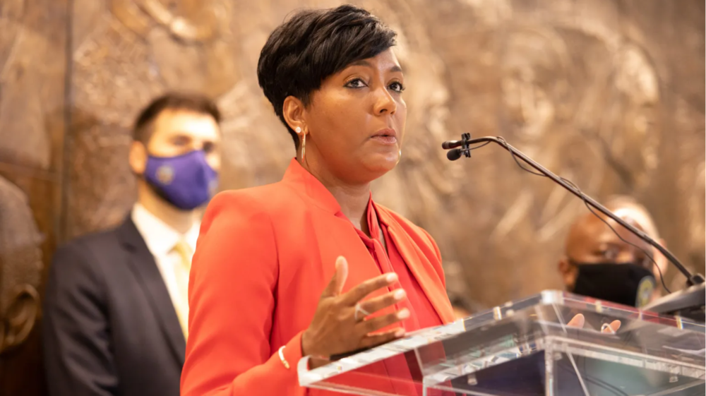 Former Atlanta Mayor Keisha Lance Bottoms speaks during a press conference at City Hall on Friday, July 16, 2021. 