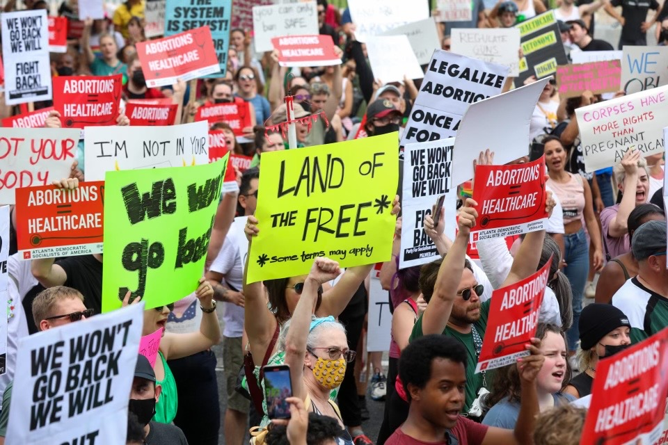 Protestors outside the Georgia State Capitol on Friday June 24, 2022.