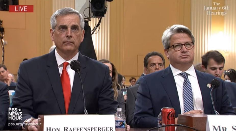 Georgia Secretary of State Brad Raffensperger and his deputy Gabriel Sterling testify on June 21, 2022, at the U.S. House committee investigating the Jan. 6, 2021, attack on the U.S. Capitol.