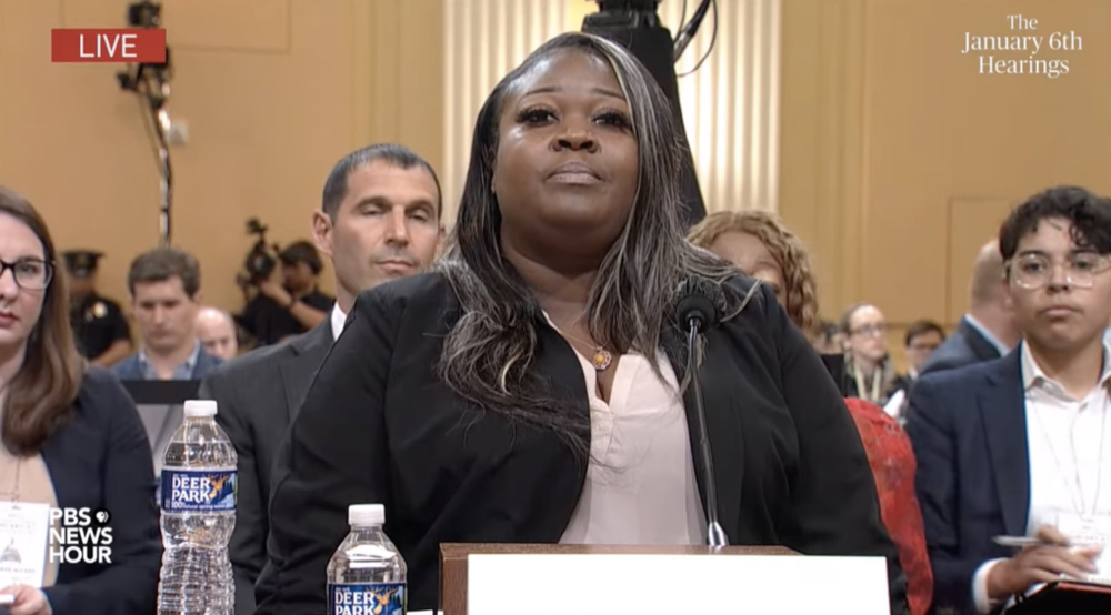 Former Georgia election worker Shaye Moss testifies during the Jan. 6 committee hearing on Thursday.