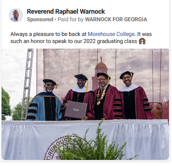 According to the Facebook Ad Library, Warnock for Georgia paid between $1,000 and $1,500 to promote this post, mostly to young women. 