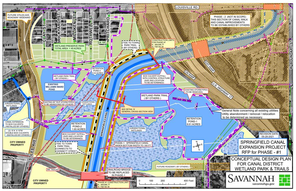 Conceptual map of Wetlands Preserve Park in Savannah's Canal District