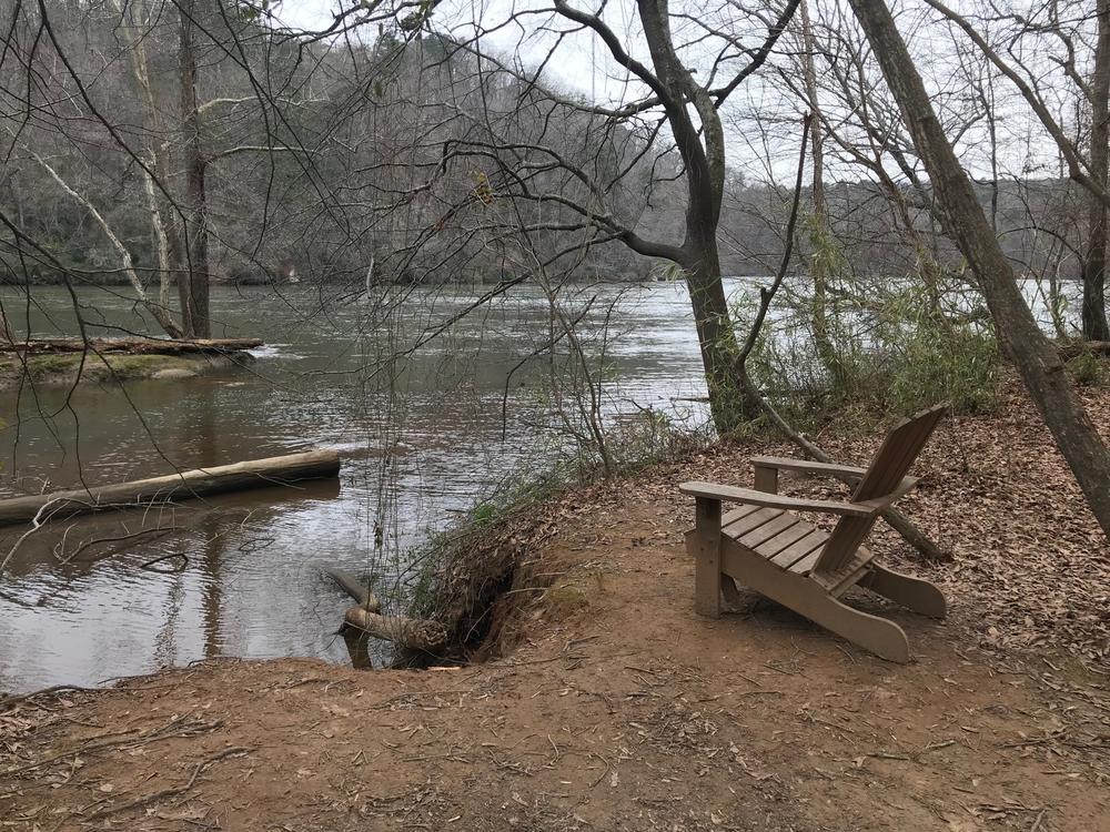 The Chattahoochee River is shown in winter foliage.