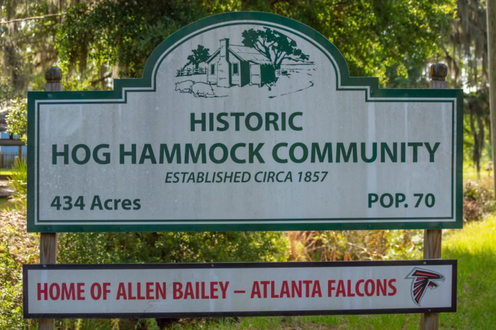 Sign designating the Historic Hog Hammock Community on Sapelo Island. 