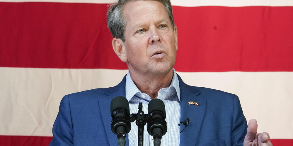 Georgia Gov. Brian Kemp speaks during a Get Out the Vote Rally, on May 23, 2022, in Kennesaw, Ga.