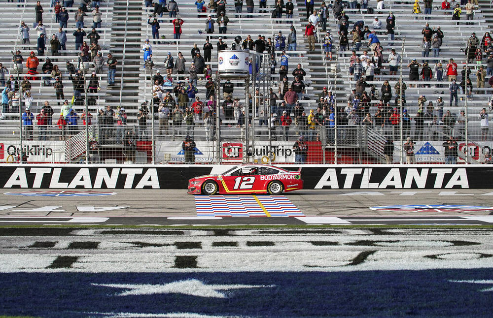 NASCAR Cup Series driver Ryan Blaney wins a NASCAR Cup Series at Atlanta Motor Speedway on Sunday, March 21, 2021, in Hampton, Ga. 